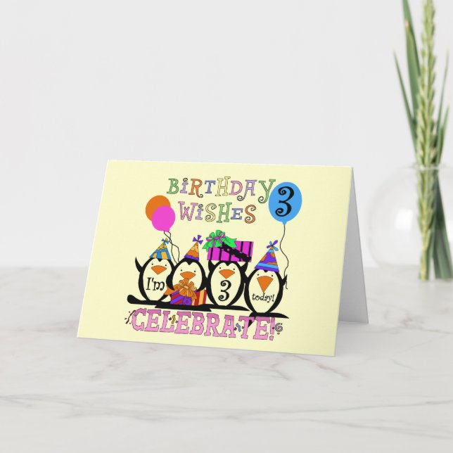 Silly Penguins 3rd Birthday Tshirts and Gifts Card (Front)