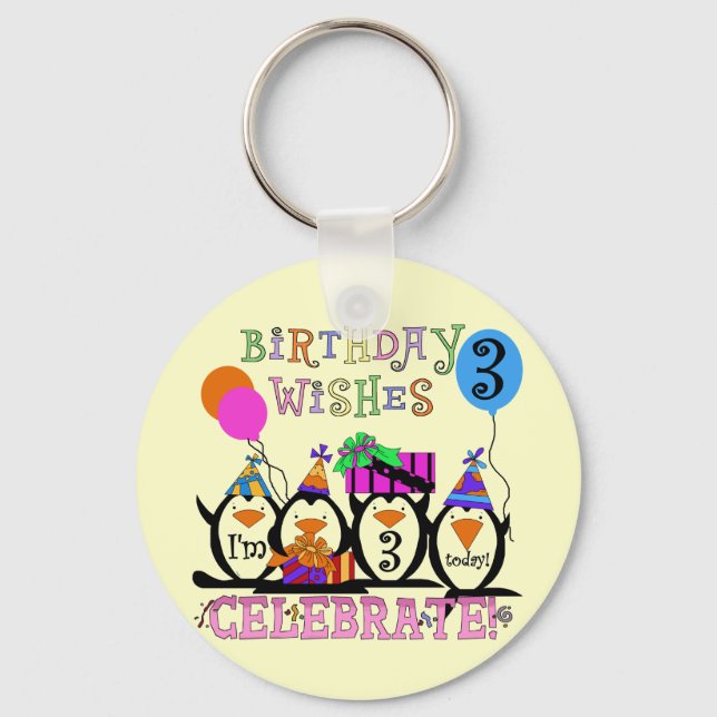 Silly Penguins 3rd Birthday Tshirts and Gifts Key Ring (Front)
