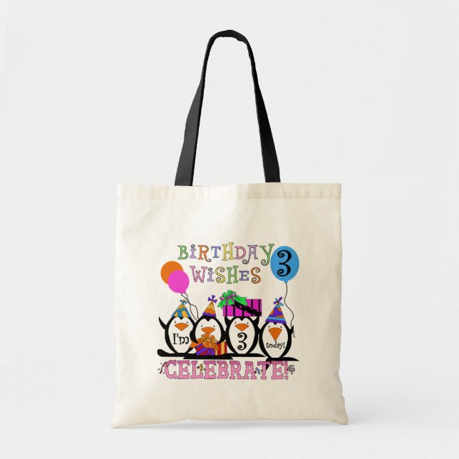 Silly Penguins 3rd Birthday Tshirts and Gifts Tote Bag (Front)