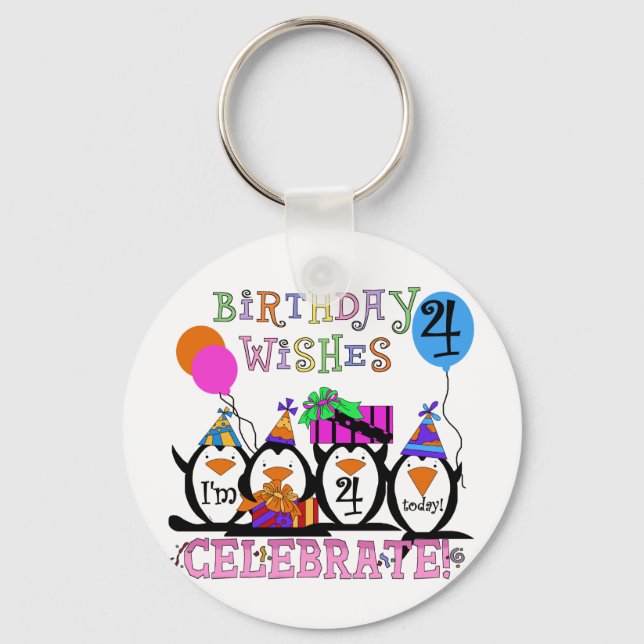 Silly Penguins 4th Birthday T-shirts and Gifts Key Ring (Front)