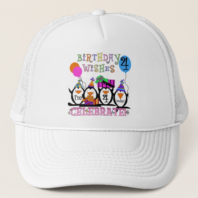 Silly Penguins 4th Birthday T-shirts and Gifts Trucker Hat (Front)