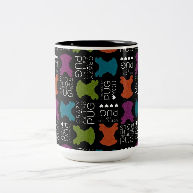 Silly Pug Songs Mug With Glitter Pugs (Center)