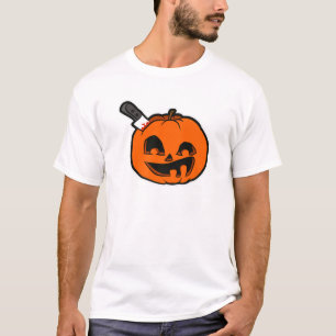 Silly Pumpkin Face With Knife In Head Halloween Co T-Shirt