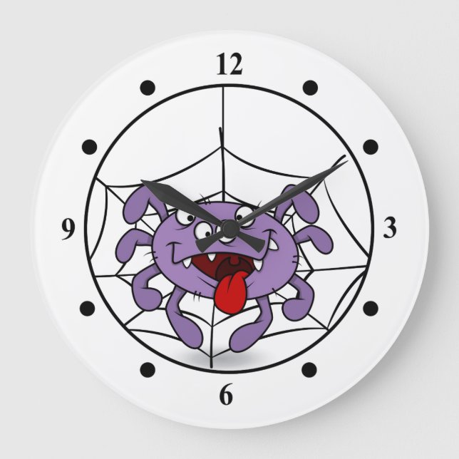 Silly Purple Cartoon Spider Large Clock (Front)