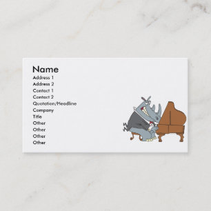 silly rhino playing piano pianist cartoon business card