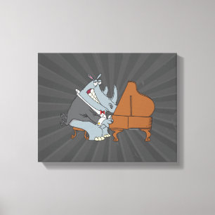 silly rhino playing piano pianist cartoon canvas print