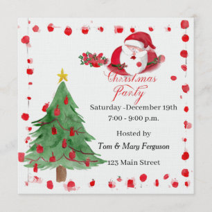 Silly Santa Watercolor Christmas Party Invitation