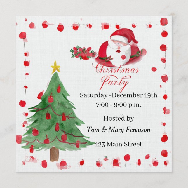 Silly Santa Watercolor Christmas Party Invitation (Front)