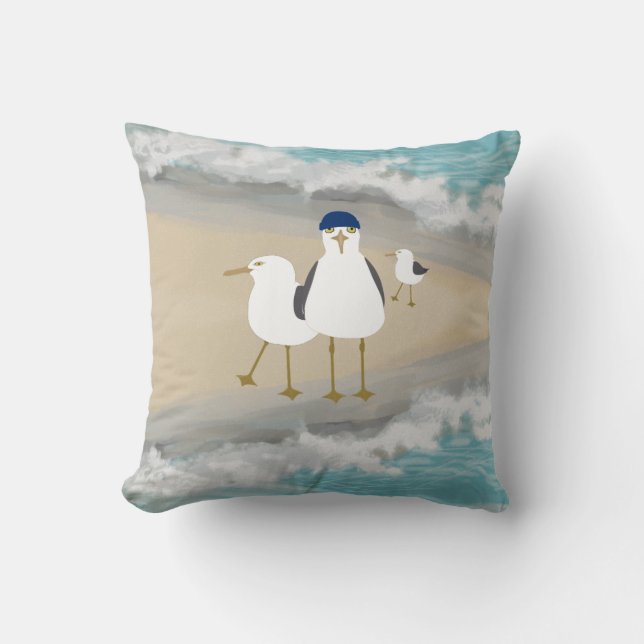 Silly Seagulls Throw Pillow (Front)