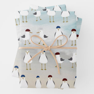 Silly Seagulls Wrapping Paper Flat Sheet Set of 3