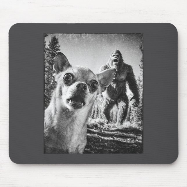 Silly Selfie Cryptid Chihuahua Humor Sasquatch Big Mouse Mat (Front)