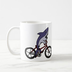 Silly Shark Riding Bicycle Cartoon Coffee Mug