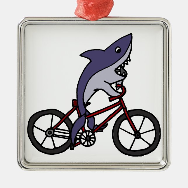 Silly Shark Riding Bicycle Cartoon Metal Tree Decoration (Front)