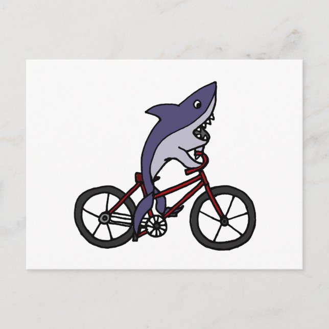 Silly Shark Riding Bicycle Cartoon Postcard (Front)