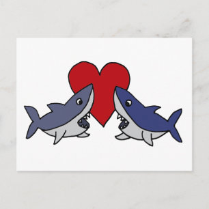 Silly Sharks in Love Art Postcard