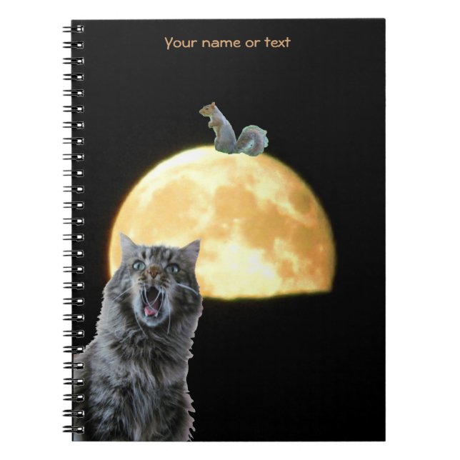 Silly Shocked Cat and Squirrel on the Moon Notebook (Front)