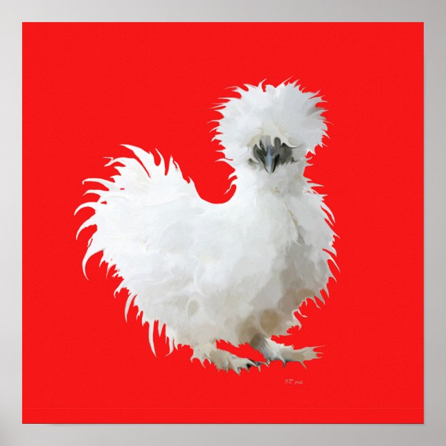 Silly Silkie Chicken on Red Poster (Front)