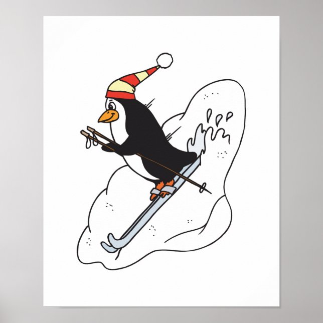 silly skiing penguin poster (Front)
