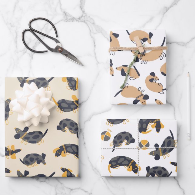 Silly Sleeping Dachshund Dogs Wrapping Paper Sheet (Front)