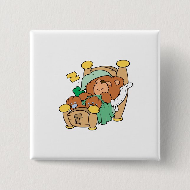 silly sleeping teddy bear design 15 cm square badge (Front)