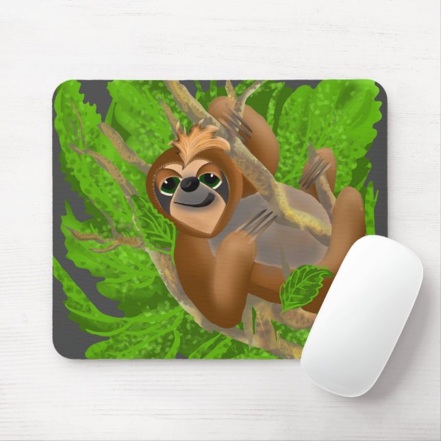 Silly Sloth Relaxing In A Tree Mouse Mat (With Mouse)