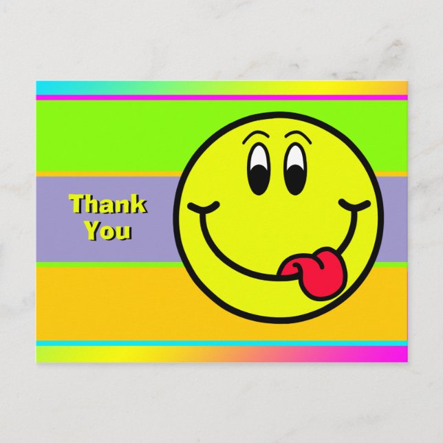 Silly Smiling Face Emoji Thank You Postcard (Front)