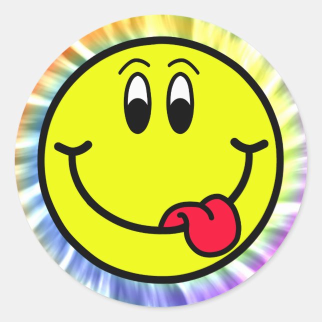 Silly Smiling Face Emoji Tie Dye Round Sticker (Front)