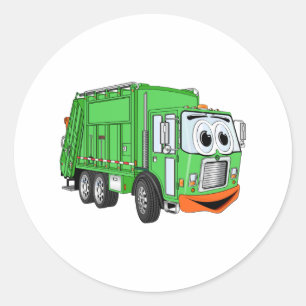Silly Smiling Garbage Truck Cartoon Classic Round Sticker