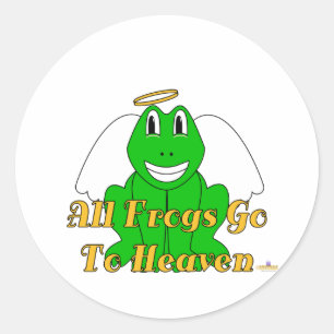 Silly Smiling Green Frog Angel All Frogs Go To Hea Classic Round Sticker