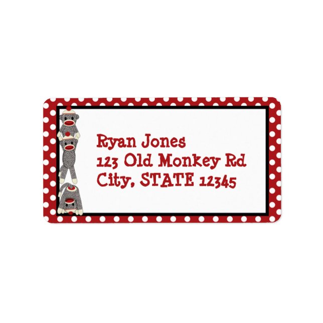 Silly SOCK MONKEY Birthday Address Label SMR (Front)
