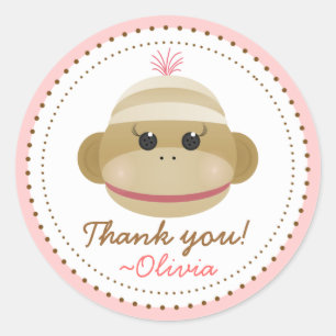 Silly Sock Monkey Girl Personalised Favour Sticker