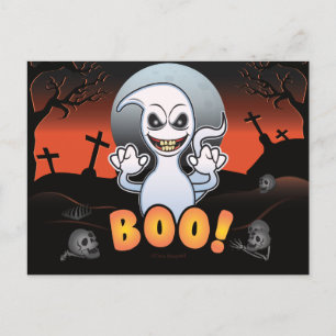 Silly Spooky Ghost in a Graveyard! Halloween Fun Holiday Postcard