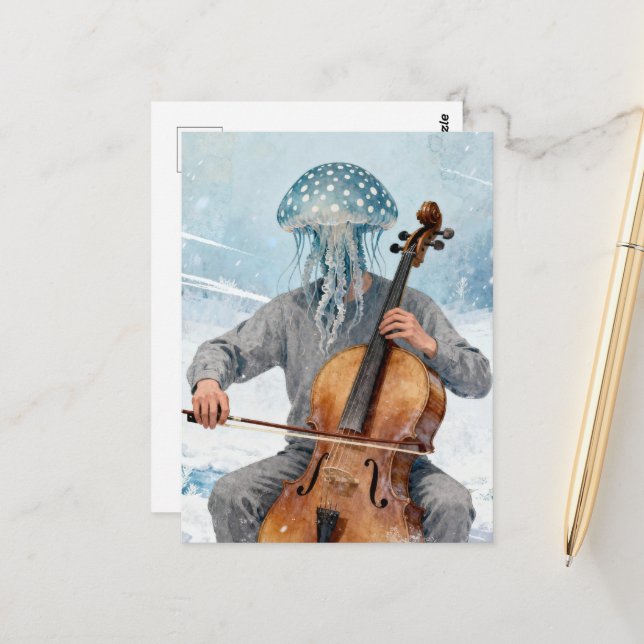 Silly Spotted Jellyfish Making Music Postcard (Front/Back In Situ)