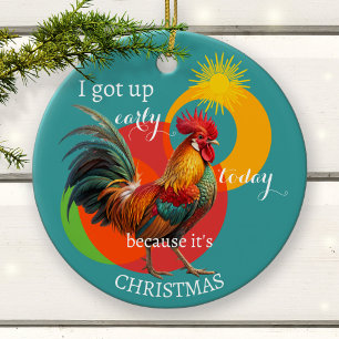 Silly Sunny Funny Colorful Rooster Christmas Ceramic Tree Decoration