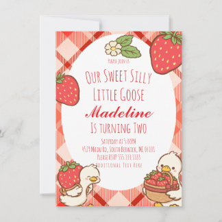  Silly Sweet Goose Strawberries Birthday Invitation