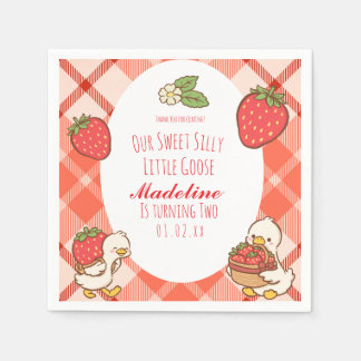  Silly Sweet Goose Strawberries Birthday Napkin