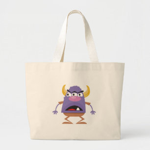 silly three-eyed ogre monster large tote bag