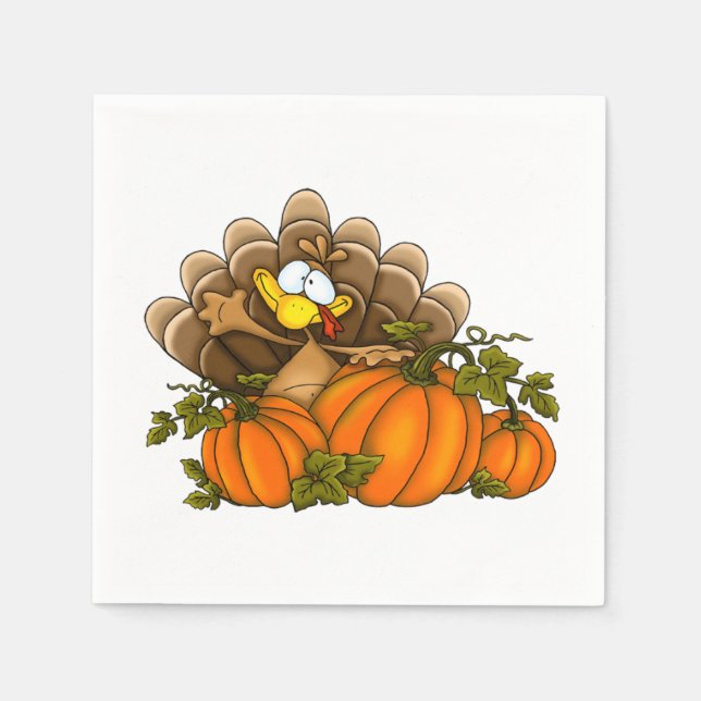 Silly Turkey and Pumpkins Napkin (Front)