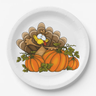 Silly Turkey and Pumpkins Paper Plate