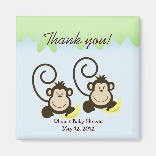 SILLY TWIN MONKEYS Baby Shower Favour Magnet (Front)