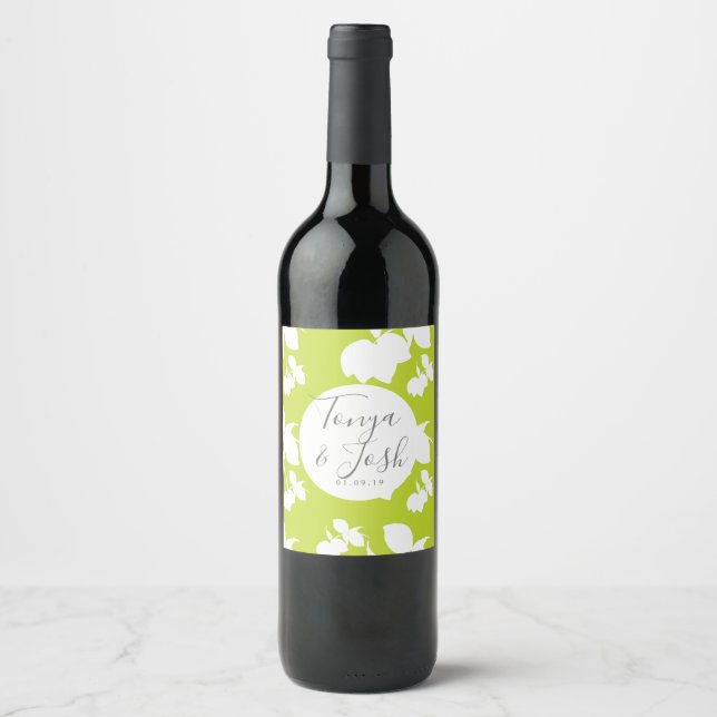 Silo Lemon and Lime Yellow Grey Wedding Wine Label (Front)