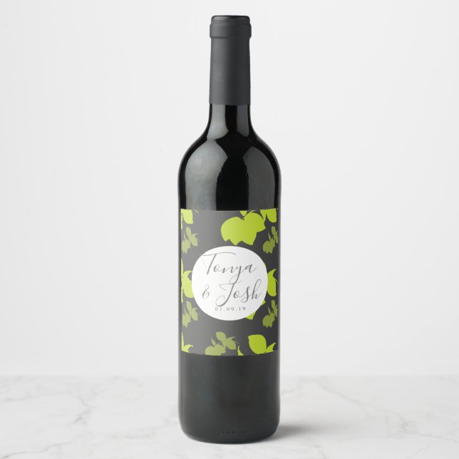 Silo Lemon and Limes Yellow Grey Wedding Wine Label (Front)