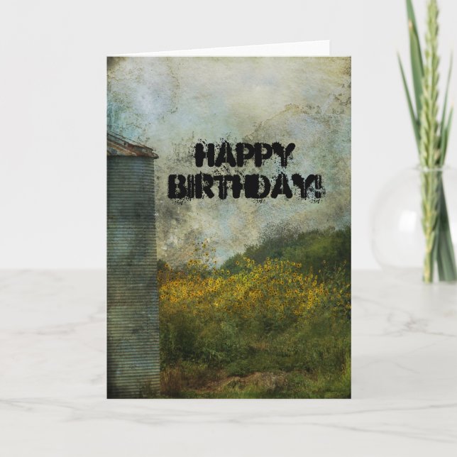 Silo, Sunflowers, Birthday Card (Front)