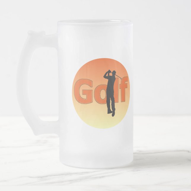 Silouhette of Golfer  Frosted Glass Beer Mug (Left)