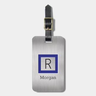 Silve Metal, Business, Name/Monogram Deep Blue Box Luggage Tag