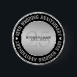 Silve Wedding Anniversary  Metallic Silver & Black 6 Cm Round Badge<br><div class="desc">Elegant 25th wedding anniversary commemorative ornament with customisable text. Metallic silver and black. White diamonds accents.</div>