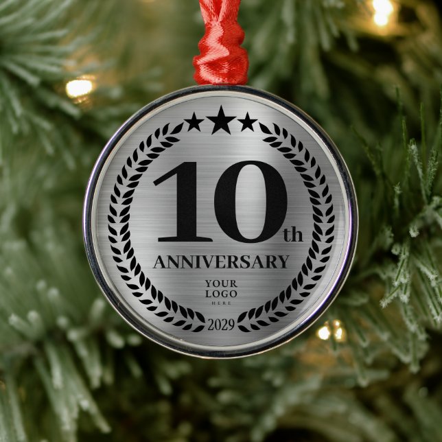 Silver 10th Anniversary Business Logo Christmas Metal Tree Decoration (Tree)