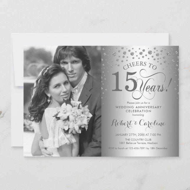 Silver 15th Wedding Anniversary with Photo Invitation (Front)
