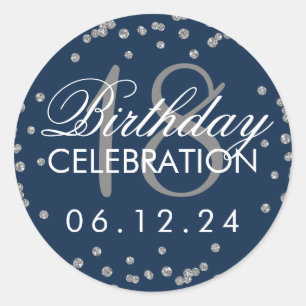 Silver 18th Birthday Faux Glitter Confetti Navy Classic Round Sticker