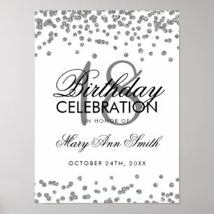 Silver 18th Birthday Faux Glitter Confetti White Poster